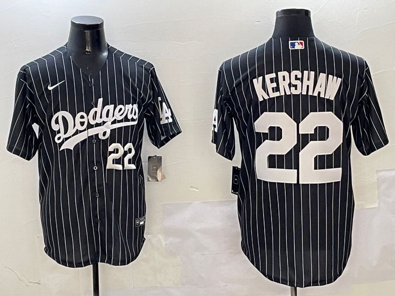 Men Los Angeles Dodgers #22 Kershaw Black Stripe Jointly Name 2025 Nike MLB Jersey style 10
